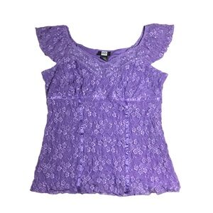 Purple lace top with ruffles and ribbon detail Y2K fairy coquette Cottagecore